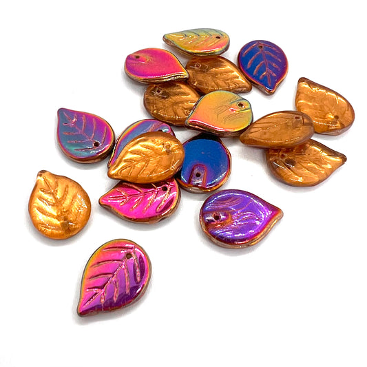 18x13mm Czech Glass Leaf Beads - Crystal Sliperit - Per Piece
