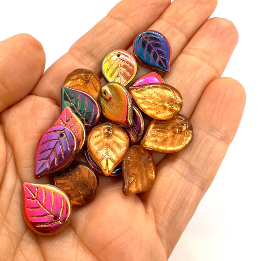 18x13mm Czech Glass Leaf Beads - Crystal Sliperit - Per Piece