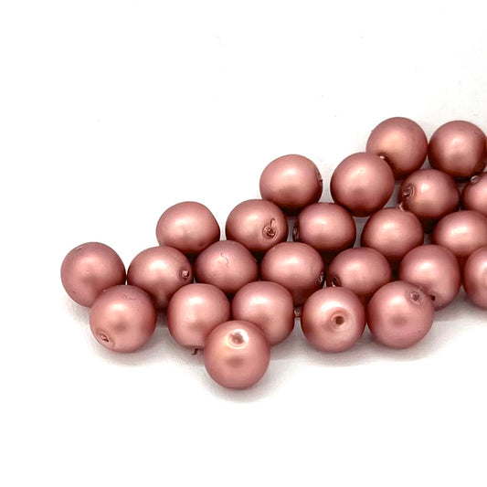 8mm Czech Round Glass Pearl Pack of 25 – 70518 – Frosted Old Rose