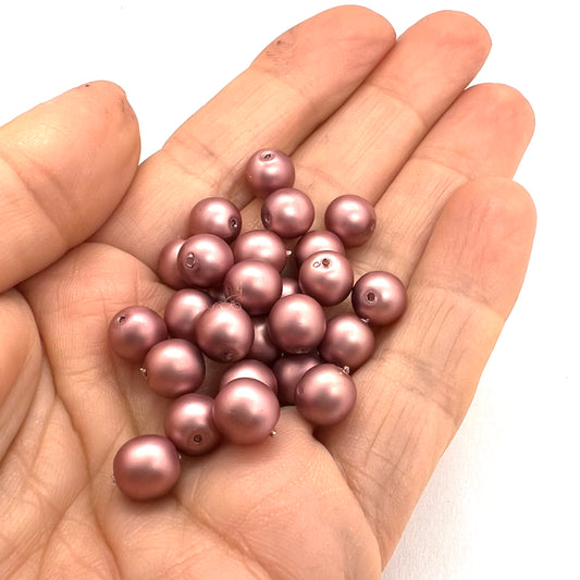 8mm Czech Round Glass Pearl Pack of 25 – 70518 – Frosted Old Rose