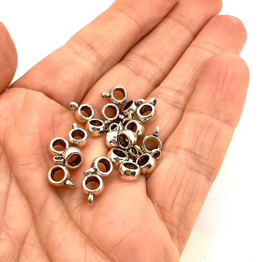 Silver Tone Plain Charm Holder 9x4mm - Pack of 5