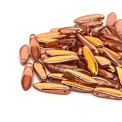 Czech Glass Dagger Beads 5x16mm - Pack of 25 - Amber Capri Gold