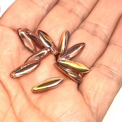 Czech Glass Dagger Beads 5x16mm - Pack of 25 - Amber Capri Gold