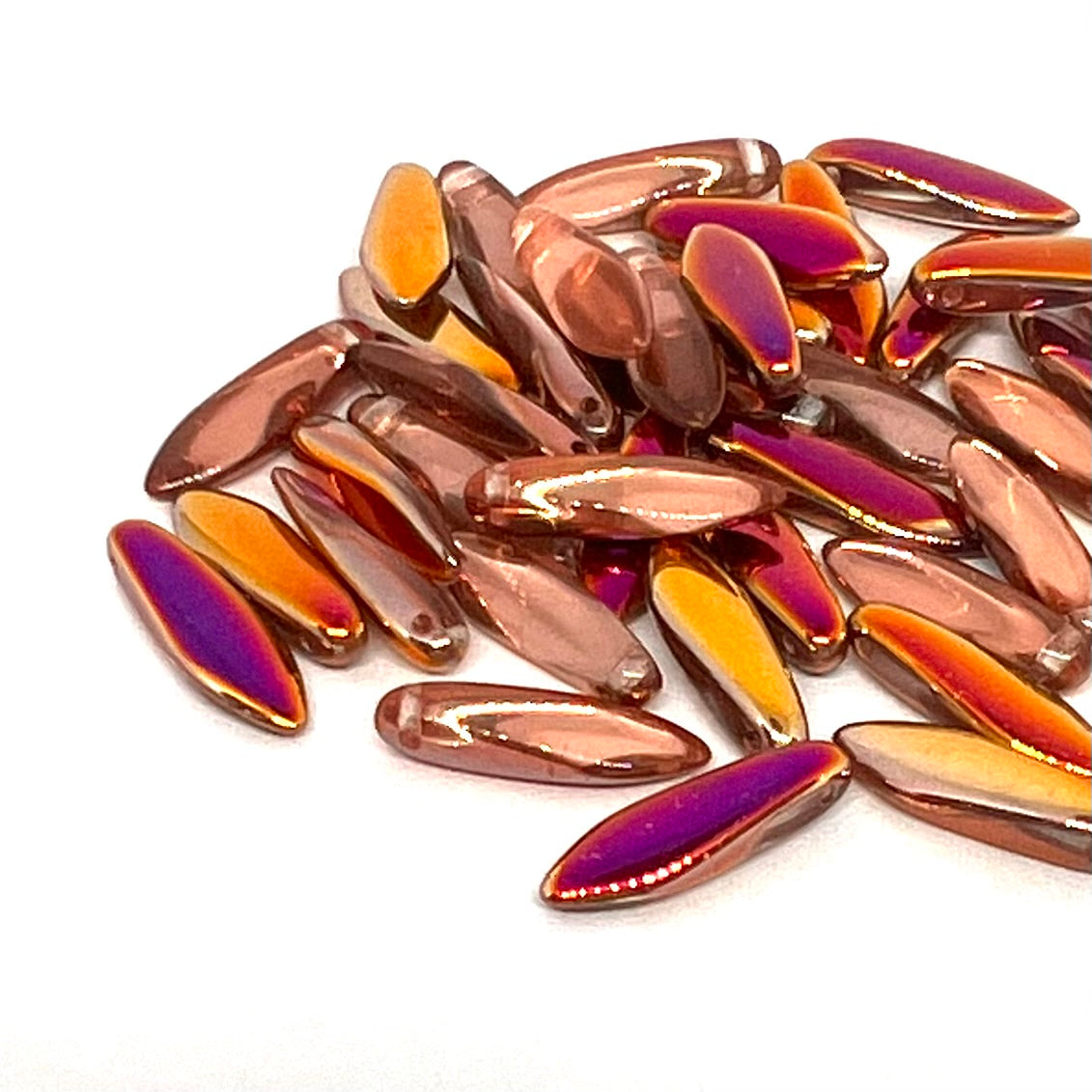 Czech Glass Dagger Beads 5x16mm - Pack of 25 - Sliperit Capri Gold