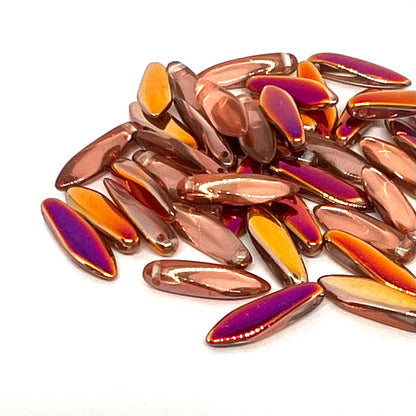 Czech Glass Dagger Beads 5x16mm - Pack of 25 - Sliperit Capri Gold