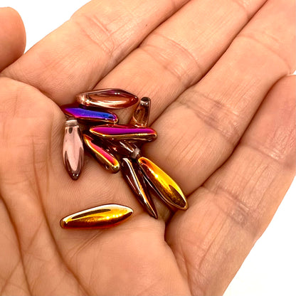 Czech Glass Dagger Beads 5x16mm - Pack of 25 - Sliperit Capri Gold