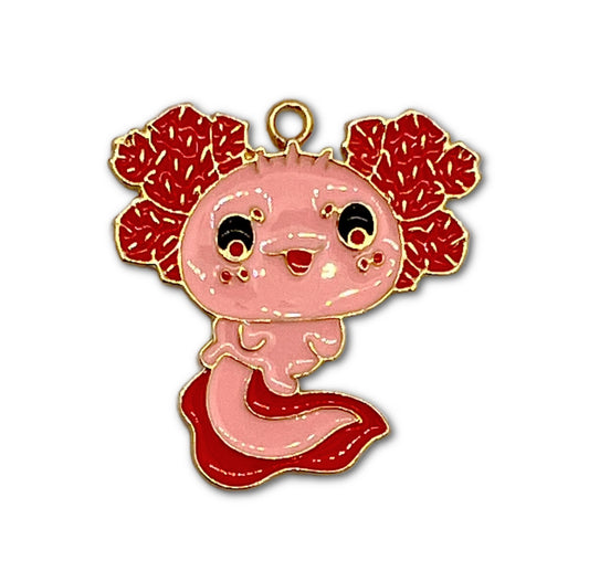 Gold Plated Enamel Axolotl Charm - 42x35mm - Pack of 1