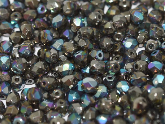 4mm Czech Fire Polish – 00030/98555 – Crystal Glittery Graphite x 100