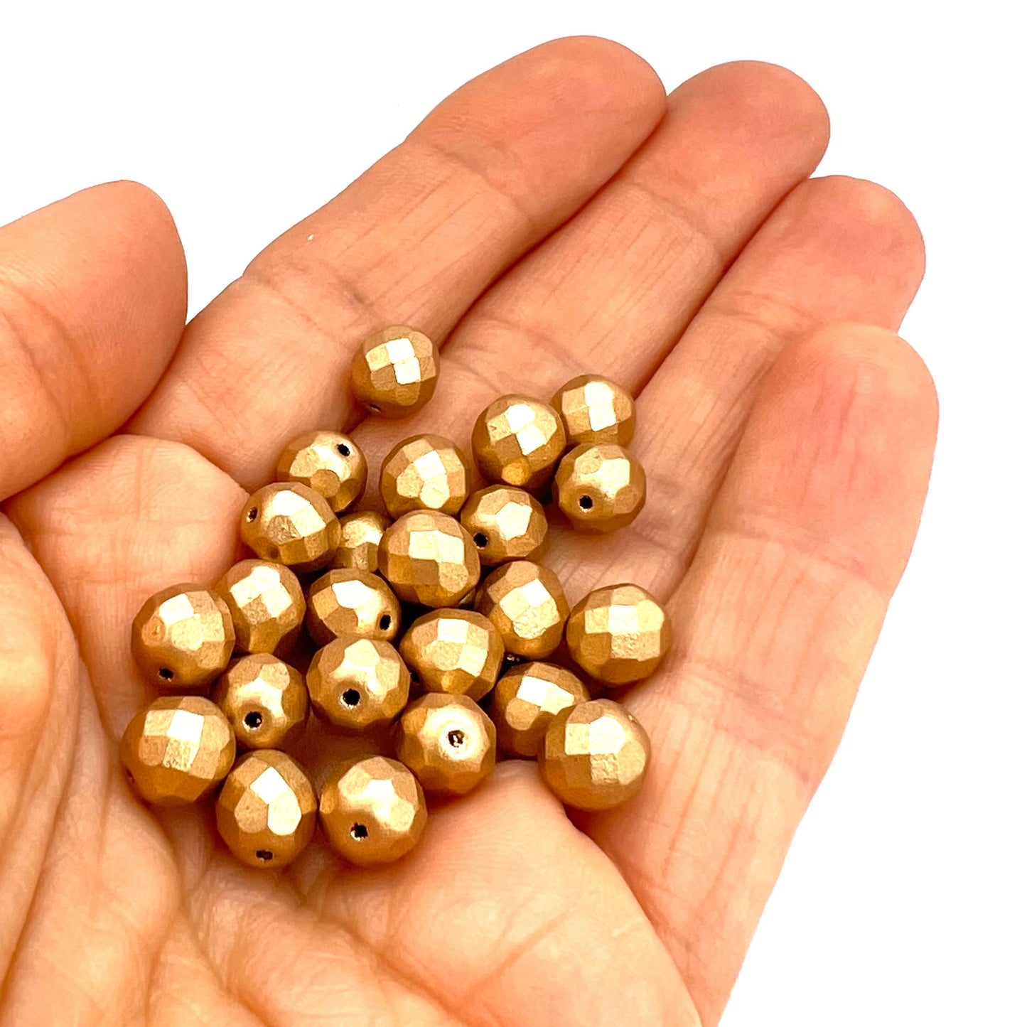 8mm Czech Fire Polish - Pack  of 25 – 01710 – Light Gold Matte