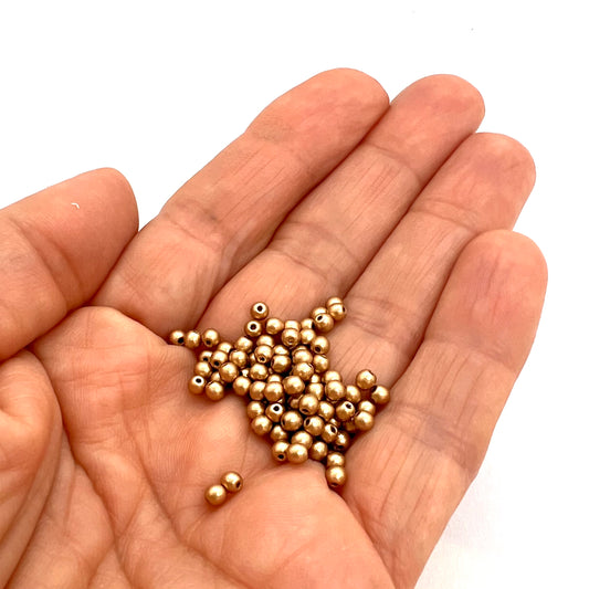3mm Czech Glass Pearl Beads - 01710 - Pack of 100 - Light Gold Matte