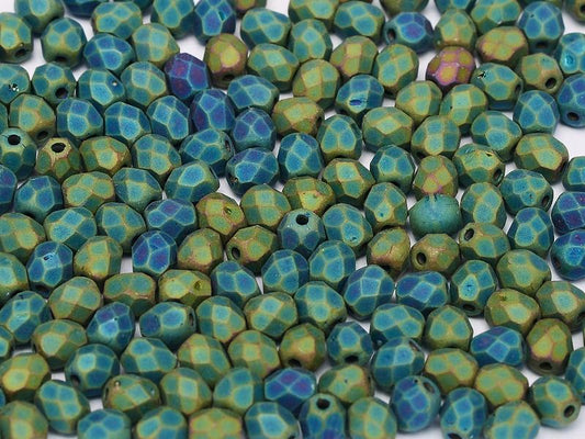 3mm Czech Fire-Polish – 23980/21155 - Jet Matte Green Iris x 100