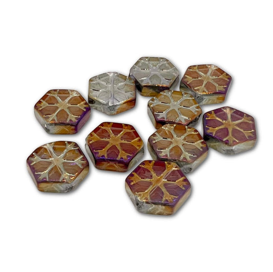 16x15mm Pressed Glass Snowflake Bead – Pack of 5 - Smoked Iris