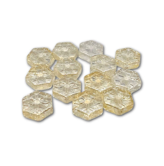 16x15mm Pressed Glass Snowflake Bead – Pack of 5 - Blonde Luster