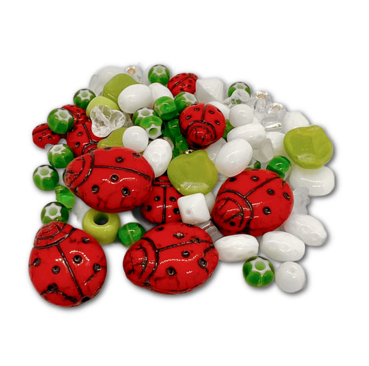 Preciosa Pressed Glass Lady Bug Mix - Approx 50g