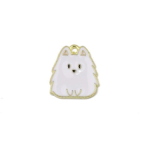 Gold Plated Enamel Dog Charm - 20x15mm - Maltese