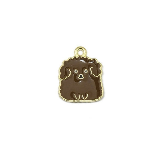 Gold Plated Enamel Dog Charm - 20x15mm - Poodle