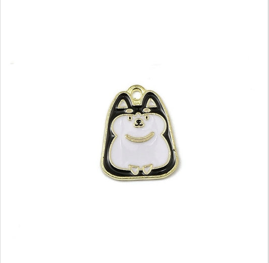 Gold Plated Enamel Dog Charm - 20x15mm - Husky