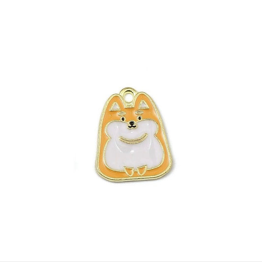Gold Plated Enamel Dog Charm - 20x15mm - Corgie