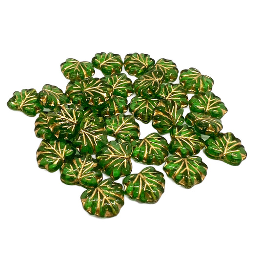 13x11mm Maple Leaf Beads - Pack of 10 - Emerald Gold Wash