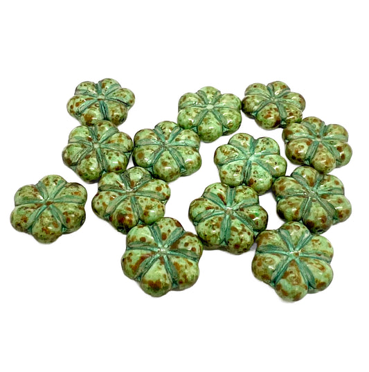 17mm Six Petal Flower Beads - Turquoise Picasso - Pack of 1