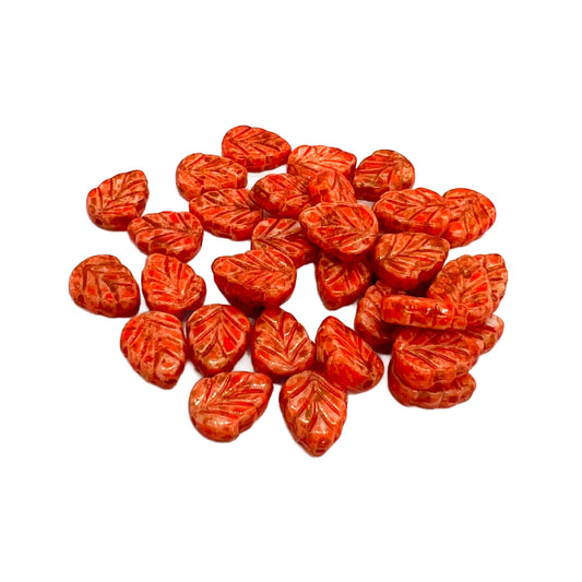 10x8mm Mint Leaf Beads - Pack of 10 - Rust Picasso