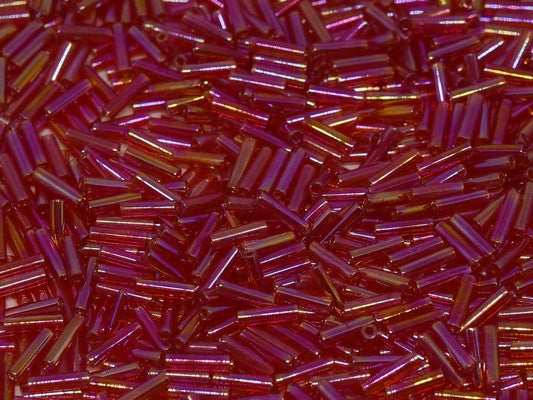 3mm Miyuki Bugle Beads (Size #1) - 7g Bag - Transparent Red AB