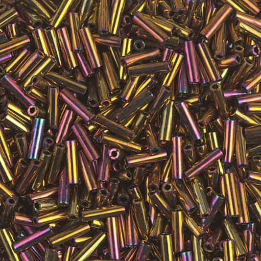 3mm Miyuki Bugle Beads (Size #1) - 7g Bag - Metallic Gold Iris