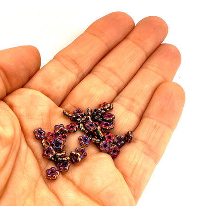 5mm Czech Glass Flower Beads - Pack of 50 - Jet Full Sliperit