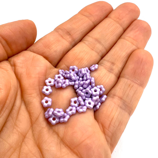 5mm Czech Glass Flower Beads - Pack of 50 - Pastel Lilac
