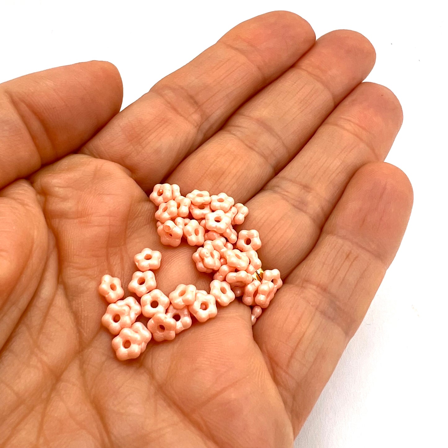 5mm Czech Glass Flower Beads - Pack of 50 - Pastel Peach