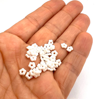 5mm Czech Glass Flower Beads - Pack of 50 - Alabaster White