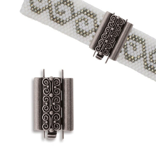 Beadslide Clasp 10x18mm - Squiggle Design - Antique Silver