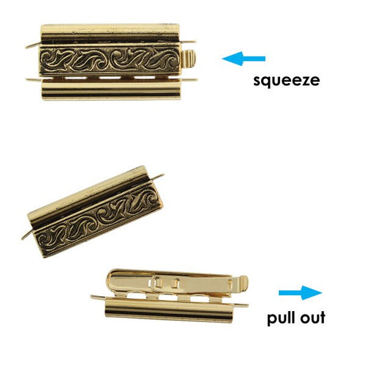 Beadslide Clasp 10x29mm - Swirl Design - Antique Gold
