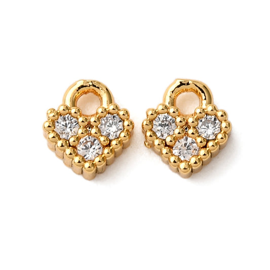 18k Gold Plated Cubic Zirconia Tiny Heart Charm - 6mm - Pack of 2