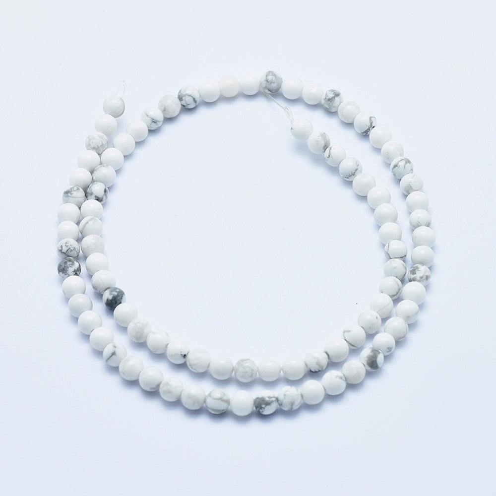4mm White Howlite Round Bead Strand - Approx 95 Beads