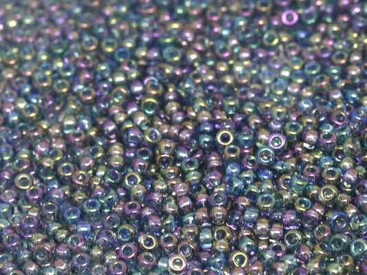 11/0 Miyuki Seed Beads - 25g Bag – Transparent Blue Gray Rainbow Gold Luster  – Colour 2444
