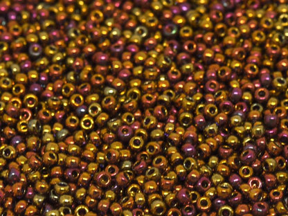 11/0 Miyuki Seed Beads - 25g Bag – Transparent Tea Berry Gold Iris  – Colour 2449