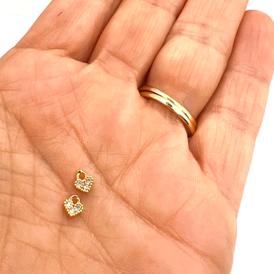18k Gold Plated Cubic Zirconia Tiny Heart Charm - 6mm - Pack of 2