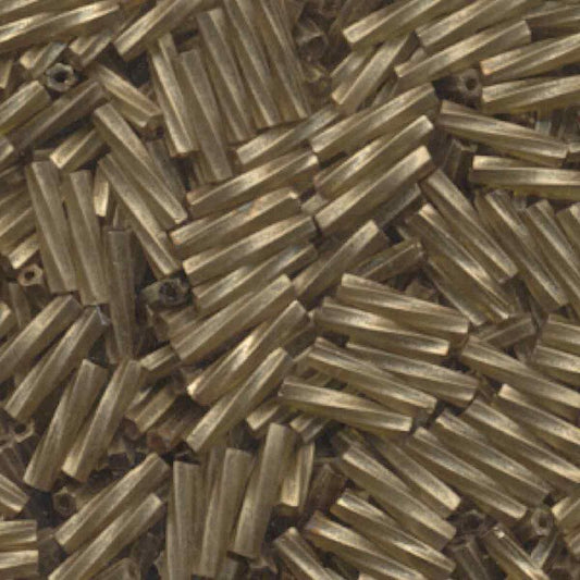 6x2mm Twisted Miyuki Bugle Beads 13g – Gold Antiqued Matte Tr Chartreuse