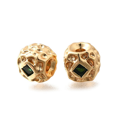 18k Gold Plated 8mm Textured Bead with Emerald Crystal - Priced Per Piece