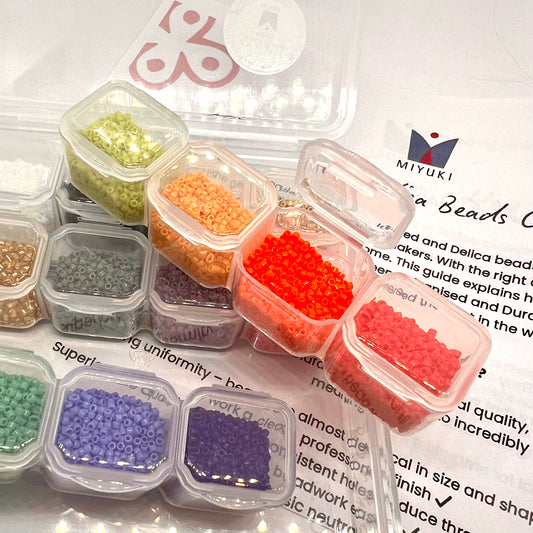 Essential Miyuki Delica Bead Starter Kit - 16 Colours - 5g of Each Colour (80g total) with Handy Storage Box & Two Patterns