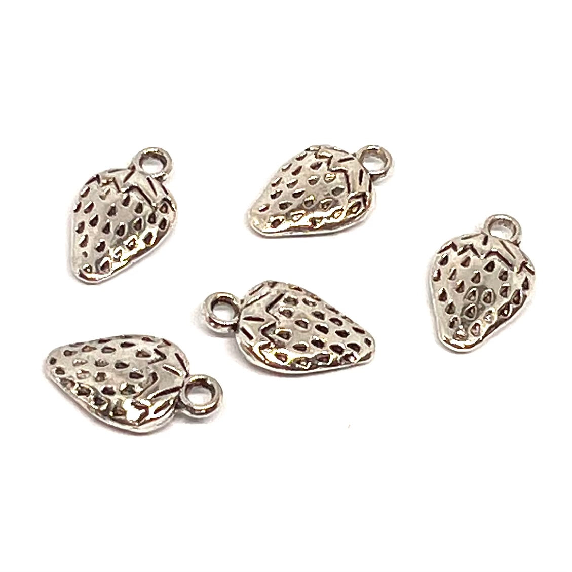 Silver Plated Strawberry Charm 15x10mm - Pack of 5