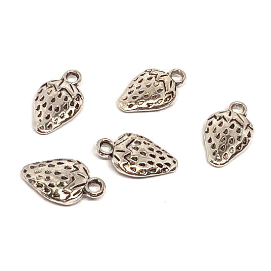 Silver Plated Strawberry Charm 15x10mm - Pack of 5