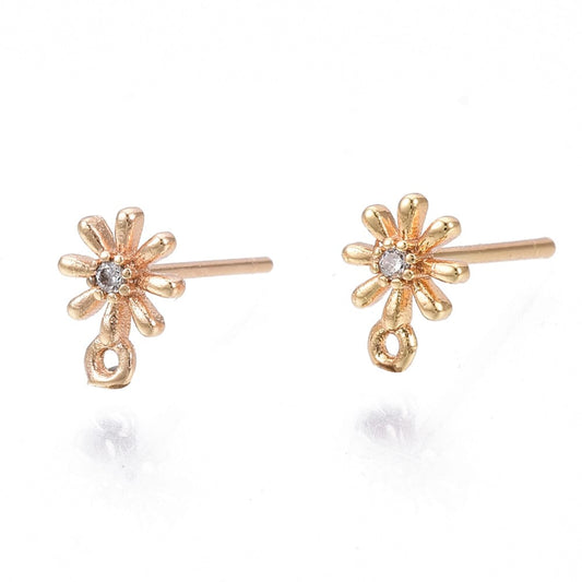 18k Gold Plated Cubic Zirconia Daisy Flower Earring Findings - Priced Per Pair