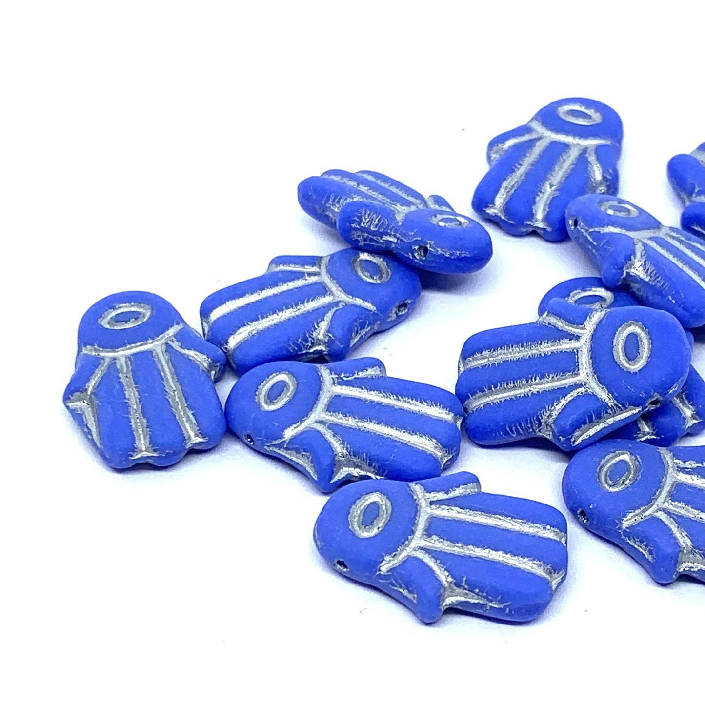14x20mm Vintage Czech Glass Hamsa Bead - Sky Blue
