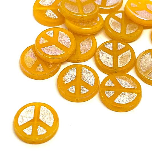 16mm Czech Glass Peace Bead - Lemon AB - Priced per piece