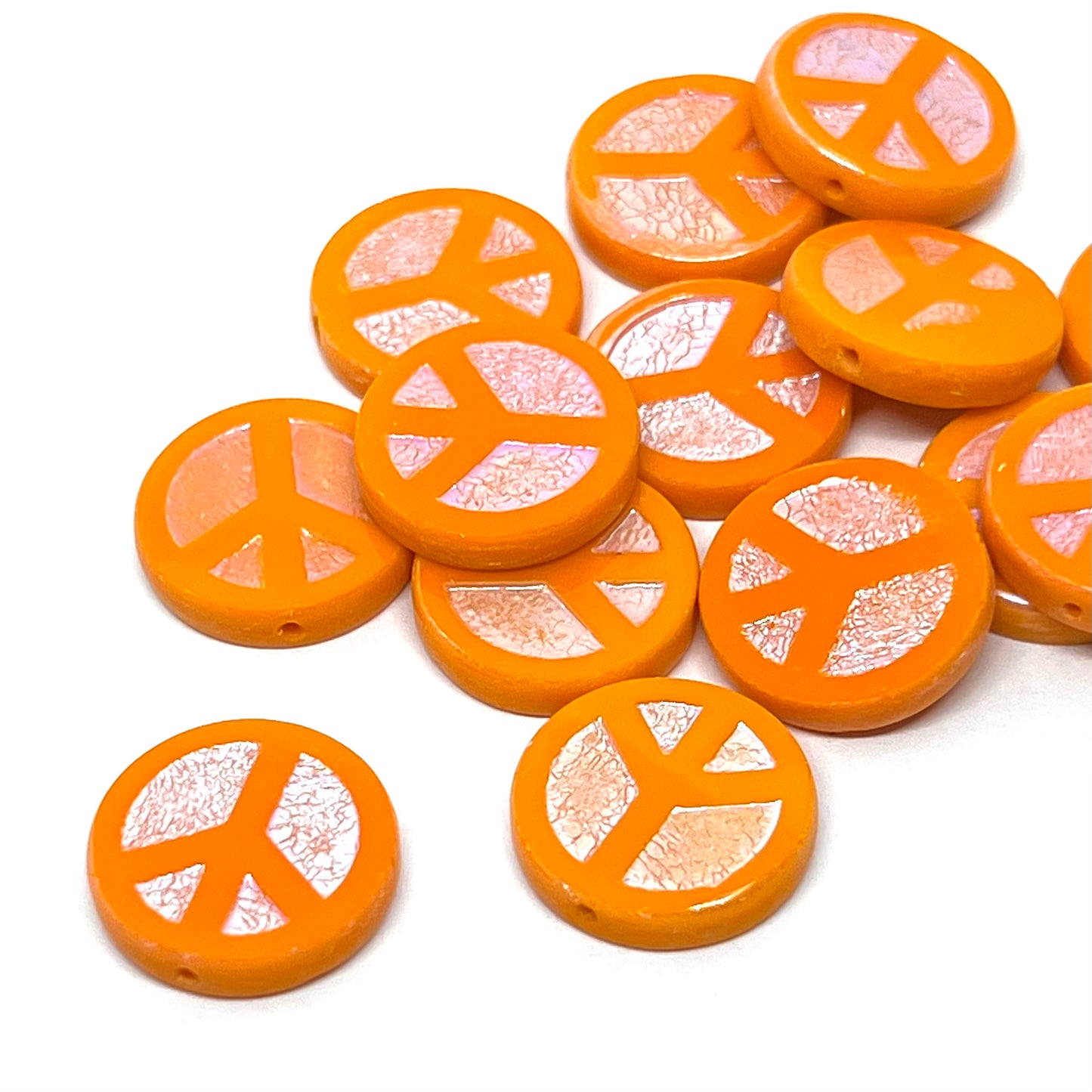16mm Czech Glass Peace Bead - Satsuma AB - Priced per piece