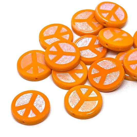 16mm Czech Glass Peace Bead - Satsuma AB - Priced per piece