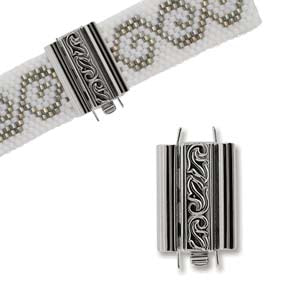 Beadslide Clasp 10x18mm - Swirl Design - Silver Plated