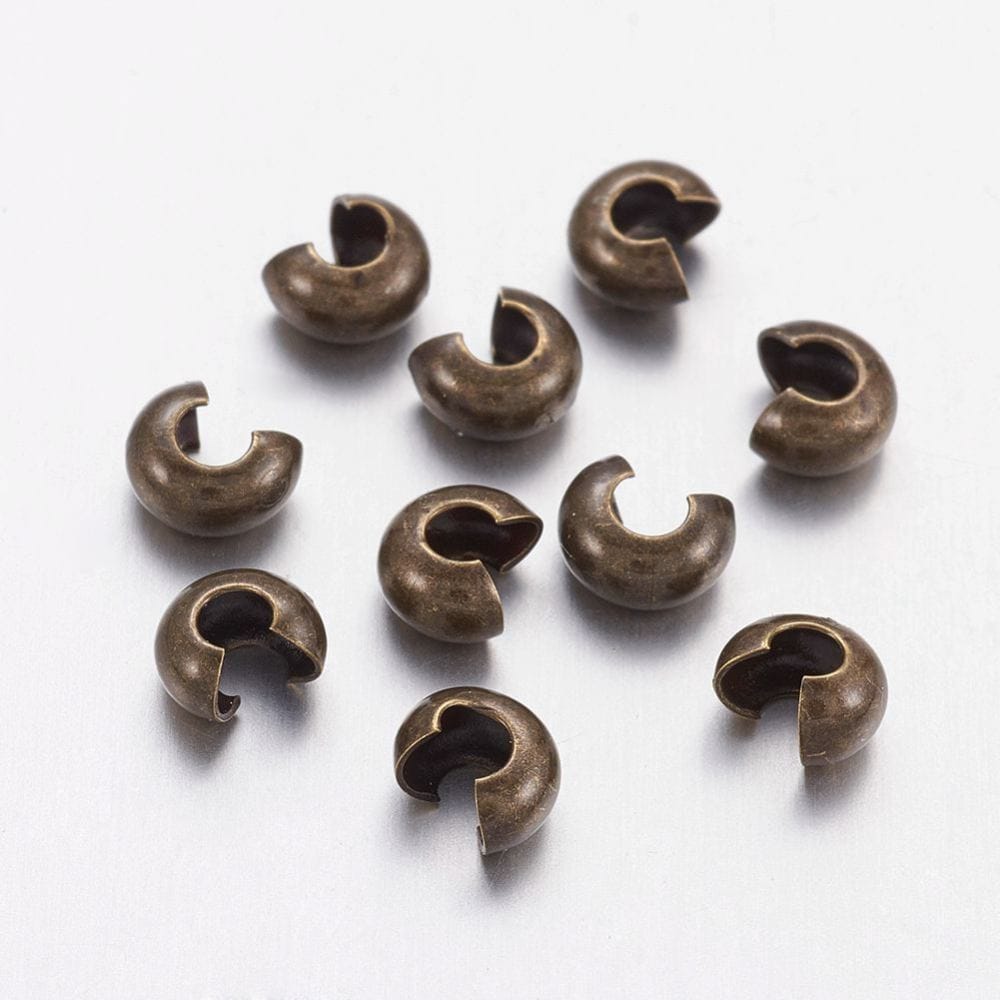3mm Antique Brass Crimp Covers x 25